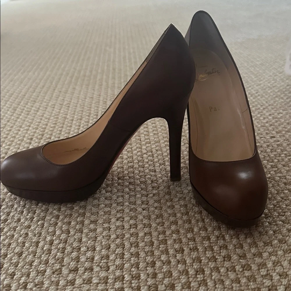 NWT Authentic Christian Louboutin 4 1/4” Chocolate Platform Brown Leather Heels